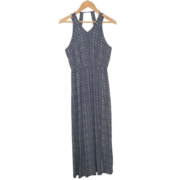 American Eagle Outfitters Dresses & Skirts - American Eagle Maxi V Neck Sleeveless Drape Arm Racerback Geometric Dress Blue M